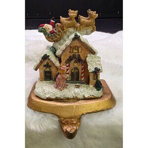 Vintage Christmas Stocking Hanger Santa Reindeer & Sleigh on Rooftop K's Collect